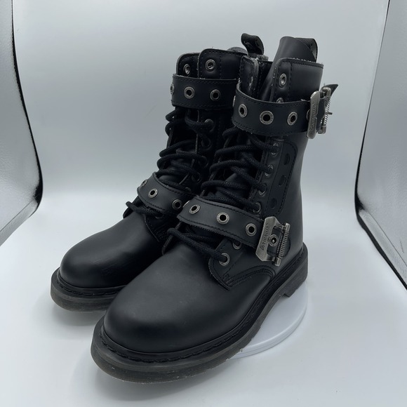 Demonia Shoes - DEMONIA Bolt 250 Goth Combat Biker Ankle Boots Black Matte Men 6 Women's 8